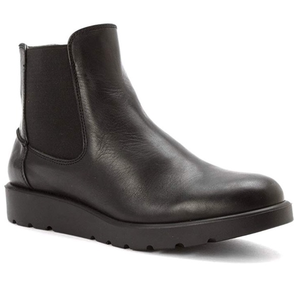 Black Leather Hidden Wedge Chelsea Ankle Booties - Picture 2 of 4